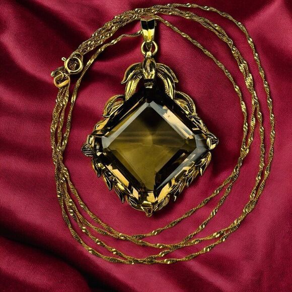 MASSIVE 18k Gold- 30.54 Carat Citrine Necklace -29"-Mid Century- 750 Gold -14.7g - Picture 2 of 7